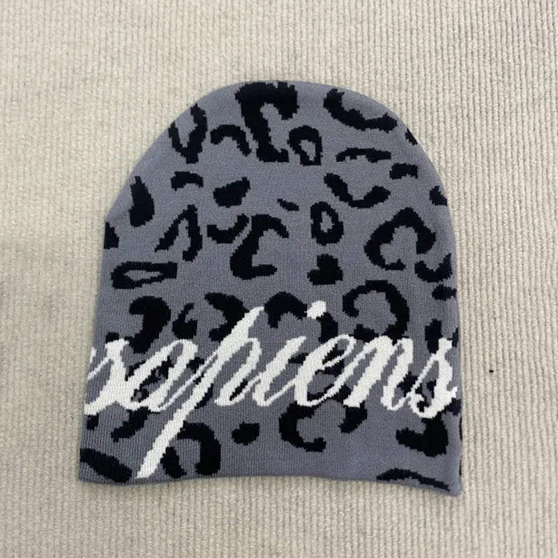 Leopard Print Knitted Hat Spring New Retro High Street Style Y2K