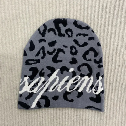 Leopard Print Knitted Hat Spring New Retro High Street Style Y2K