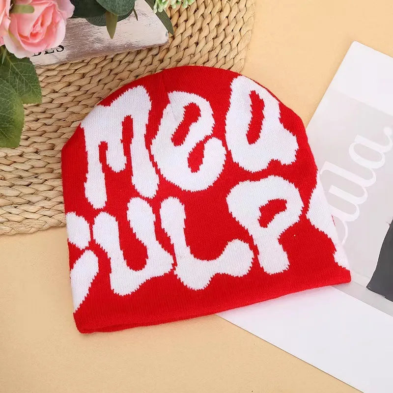 Solid-Color Letter Knitted Hat Winter Hat