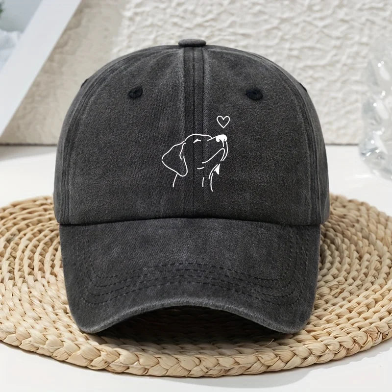 White Line Dog Print Women's Baseball Cap, Versatile for Spring and Summer