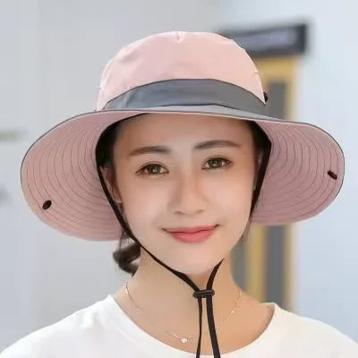 Women's Dual-Tone Sun Hat with Ponytail Hole for Spring, Summer