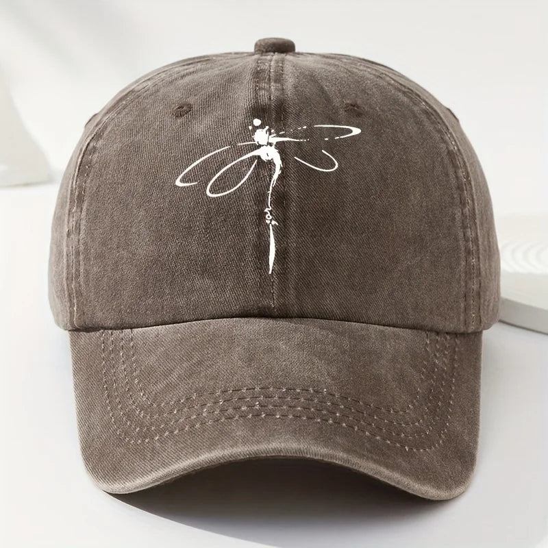 Dragonfly Print Retro Soft Brimmed Curved Baseball Cap for Both Men and Women