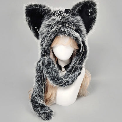 Y2K Dark Series Gothic Plush Winter Hat Spicy Girl Cat Ear Hat