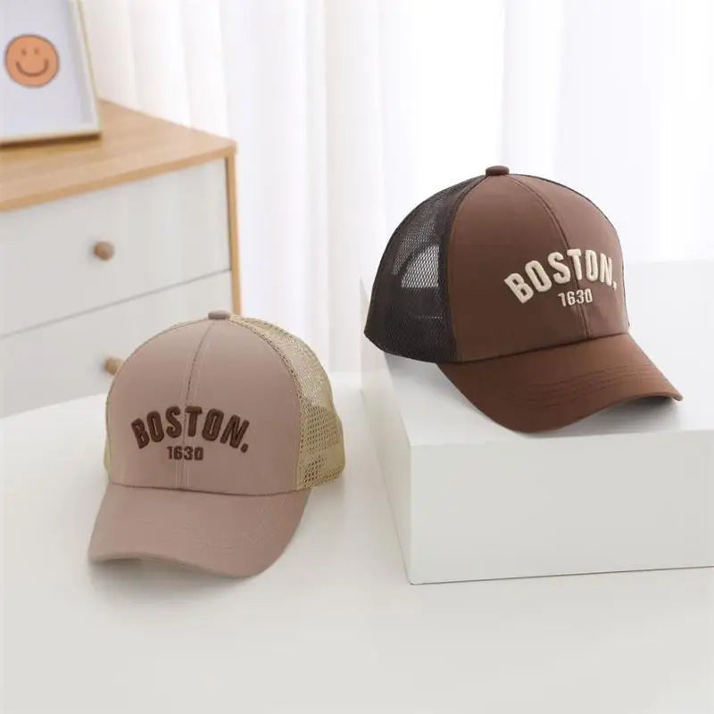 Summer Baby Mesh Baseball Cap Letter Embroidery Kids Peaked Hat For Boy Girl Solid Color Breathable Children Sun Hats