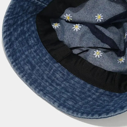 Daisy Embroidered Denim Fisherman Hats
