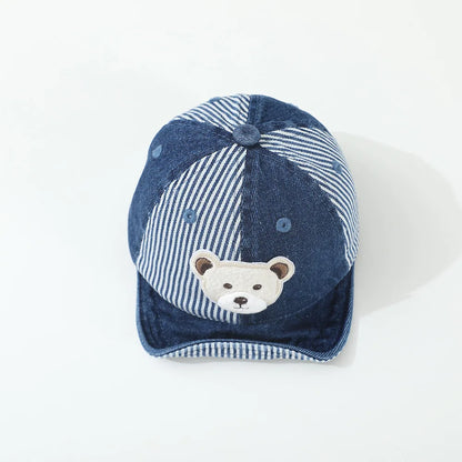 Children's Small Bear Patchwork Striped Denim Hat