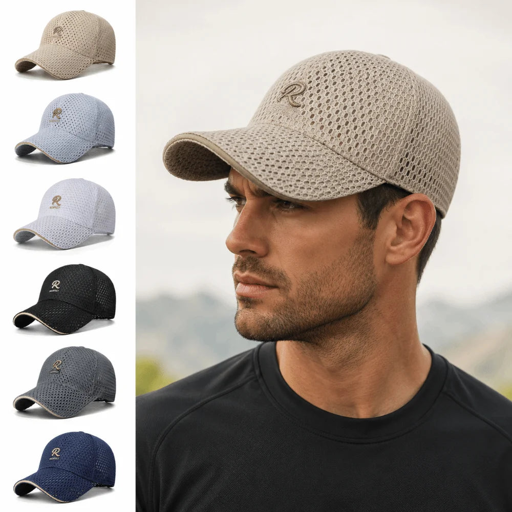 R Letter Embroidery Full Mesh Baseball Cap