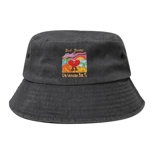 Summer Headwear Bad Bunny Washed Denim Bucket Hat