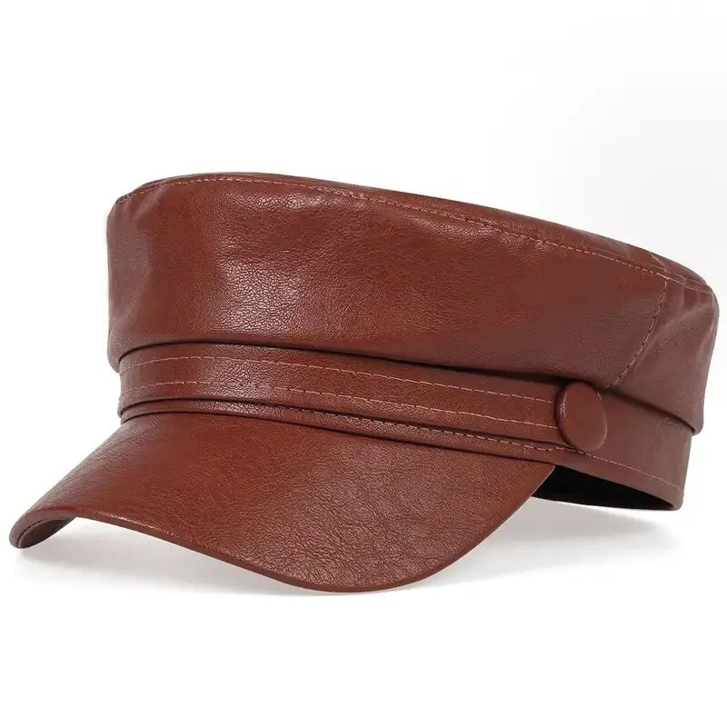 Pu Leather Solid Color Army Cap Spring And Autumn Outdoor Casual Adult