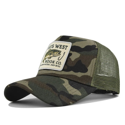 Fishing Embroidery Baseball Cap Embroidery Design Mesh