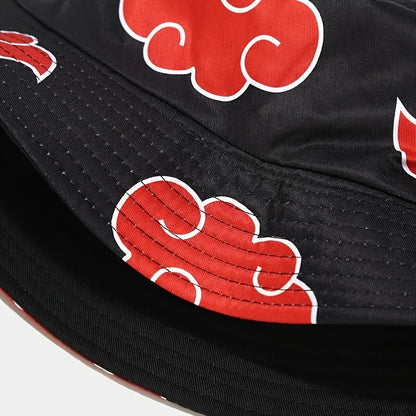 Japanese Anime Cartoon Red Cloud Embroidery Bucket Hat Cotton for Women Men Summer Hat