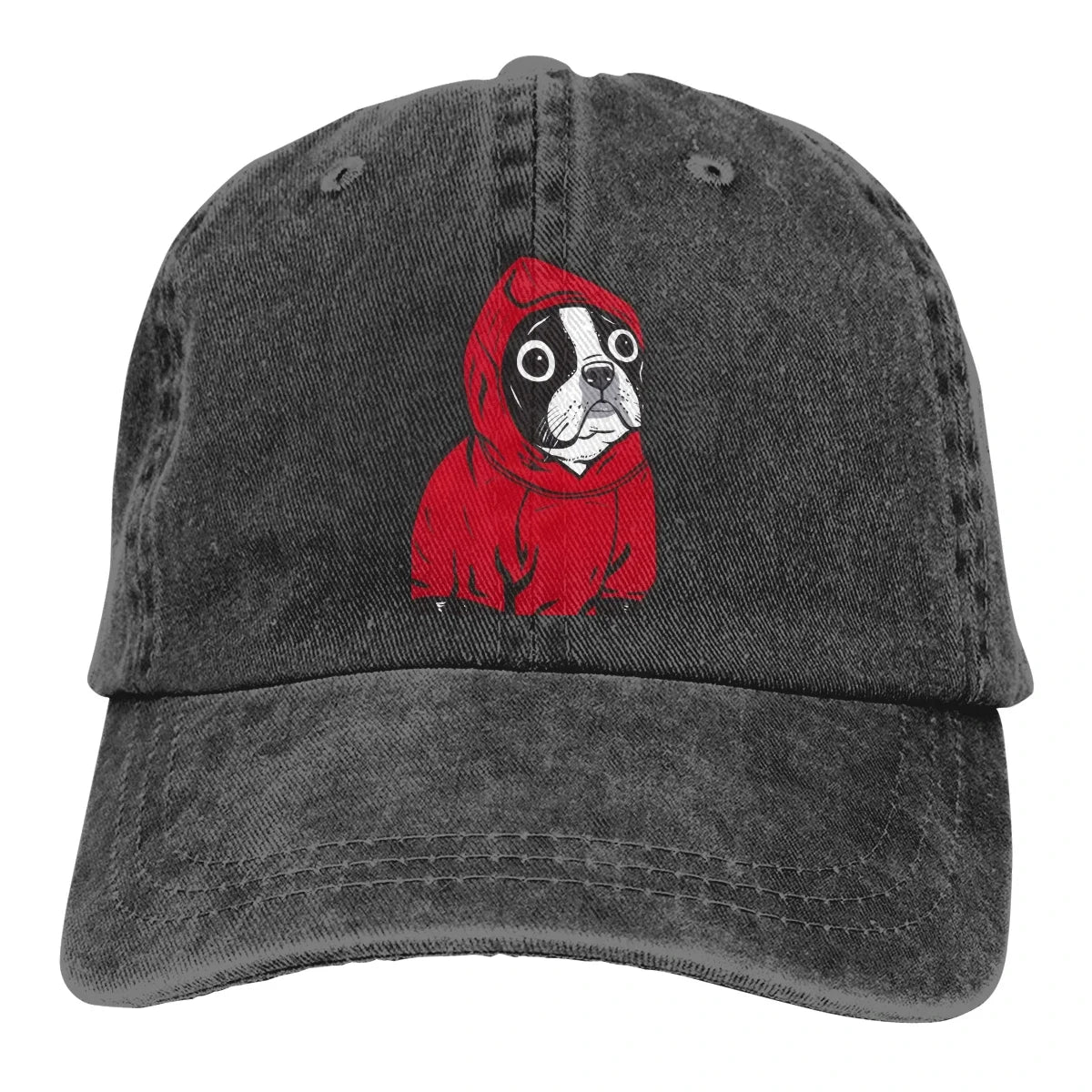 Boston Terrier In A Red Hoodie Baseball Caps