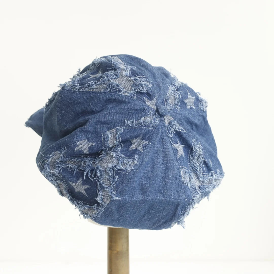 Y2k Rough Edge Star Design Denim Berets Caps