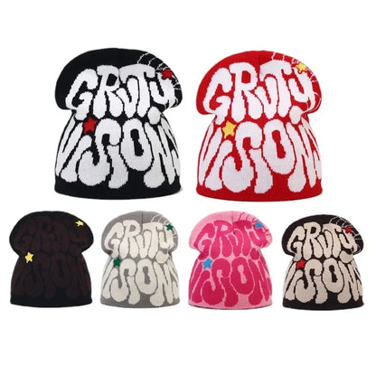 Y2K Letter Knitted Winter Autumn Beanie Cap Men Women