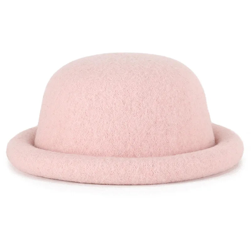 New Arrival Real Wool Hats Women Men Round Top Bonnet Rolled Brim Fedoras Hats
