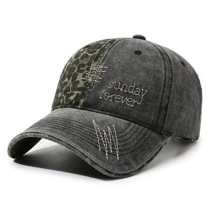Sunday Forever Embroidered Leopard Patchwork Baseball Cap