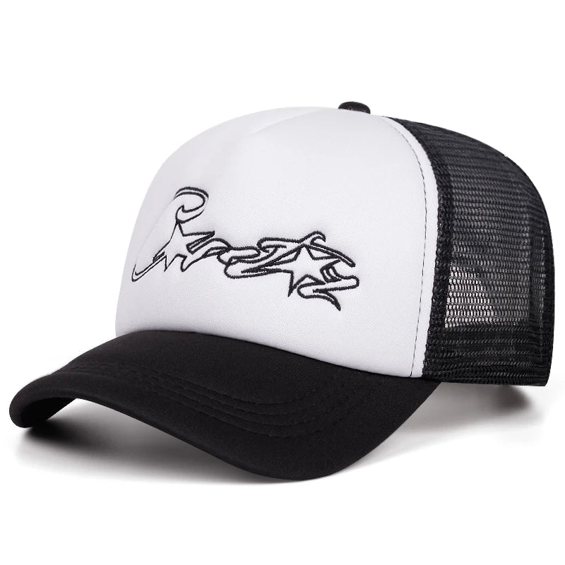 Breathable Mesh Hat C Five pointed Star Embroidered Street Hip Hop Hat Daily Commuting Wear Baseball Hat