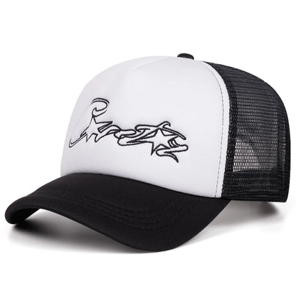 Breathable Mesh Hat C Five pointed Star Embroidered Street Hip Hop Hat Daily Commuting Wear Baseball Hat