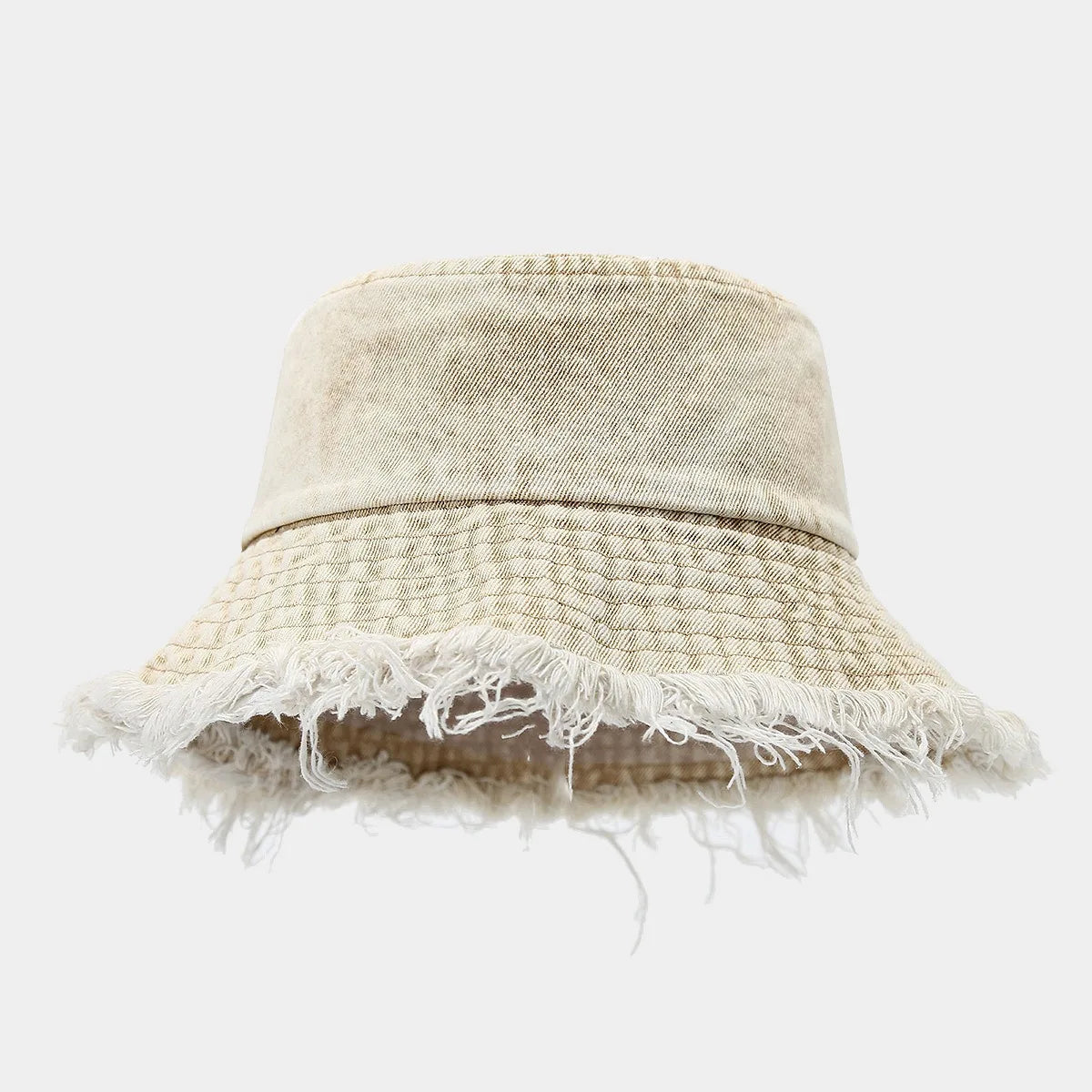 Unisex Trendy Autumn Solid Tassel Edge Washed Denim Summer Bucket Hat For Women