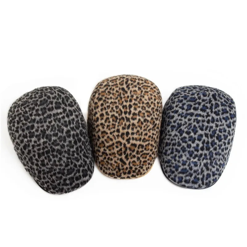 Women Men Leopard Print Flat Cap