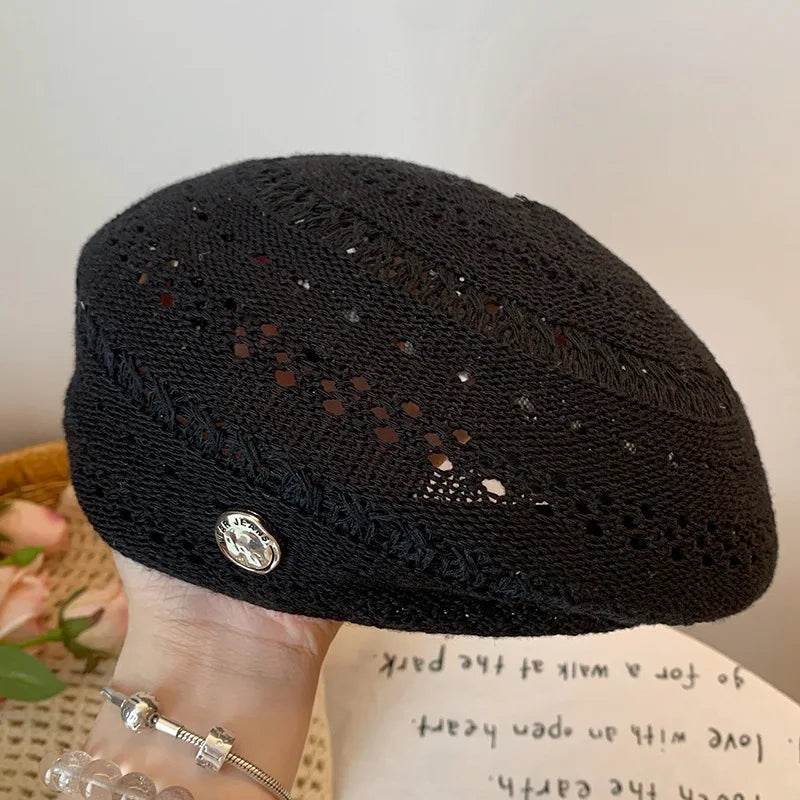 Vintage Hollow Mint Green Beret Women's Summer