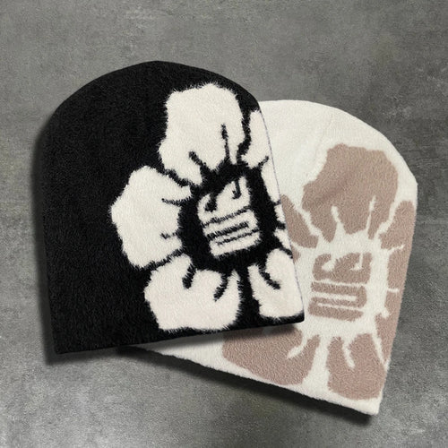 Warm Knitted Hat With Jacquard Flower Design For Men And Women