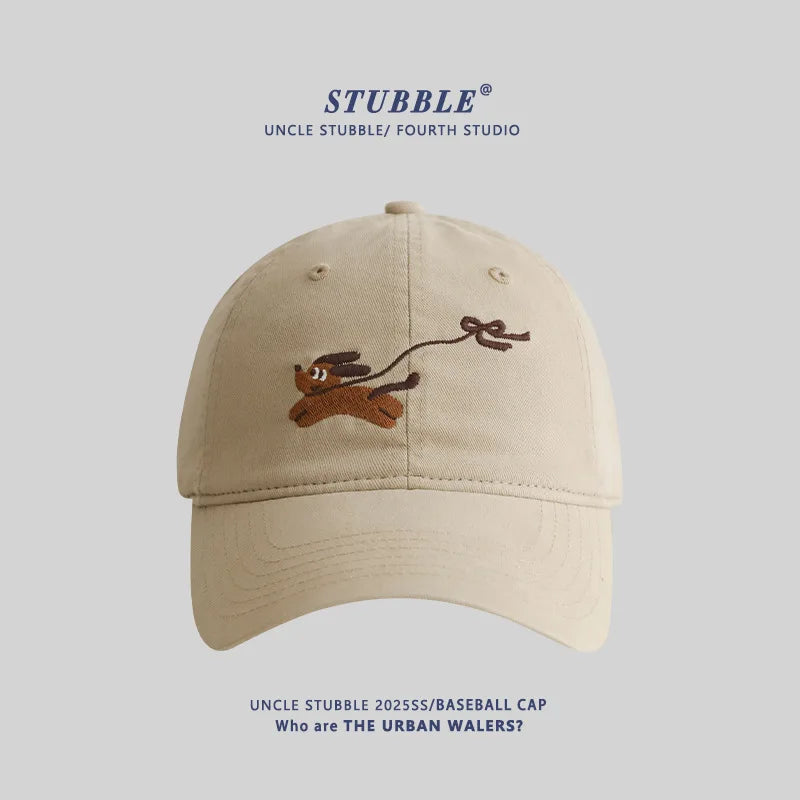 Baseball Cap with Original Cartoon Puppy Design Embroidery Widened & Deepened to Minimize Face Appearancenew Baseball Cap