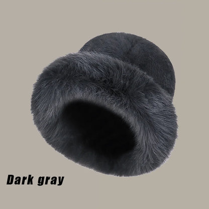 Solid Color Bucket Hat Thick Coldproof Faux Fur Basin Hats Soft Plush Fisherman Cap