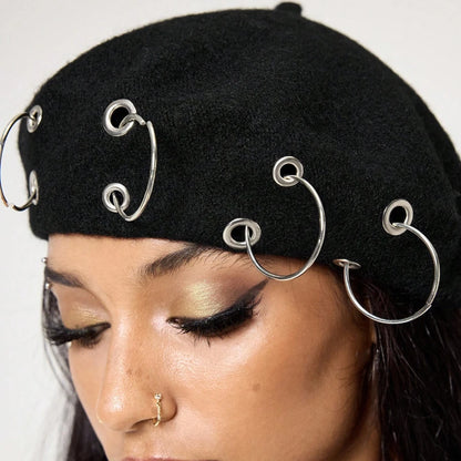 Personality Punk Style Beret Hat With Circular Hollow Rivet, Y2k Newsboy Caps