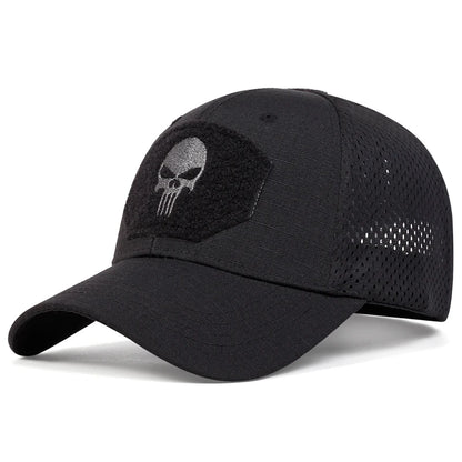 Unisex Skull Embroidered Top With Patch Breathable Baseball Caps Adjustable Sunscreen Hat