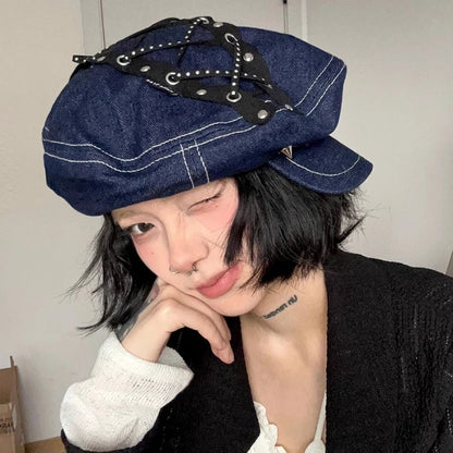 Spring And Summer New Sweet Cool Babes Denim Flat Top Painter Hats
