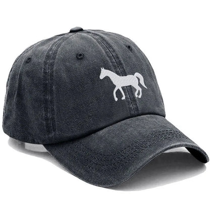 Horse Embroidered Baseball Cap For Women Men Fashion Adjustable Washed Cotton