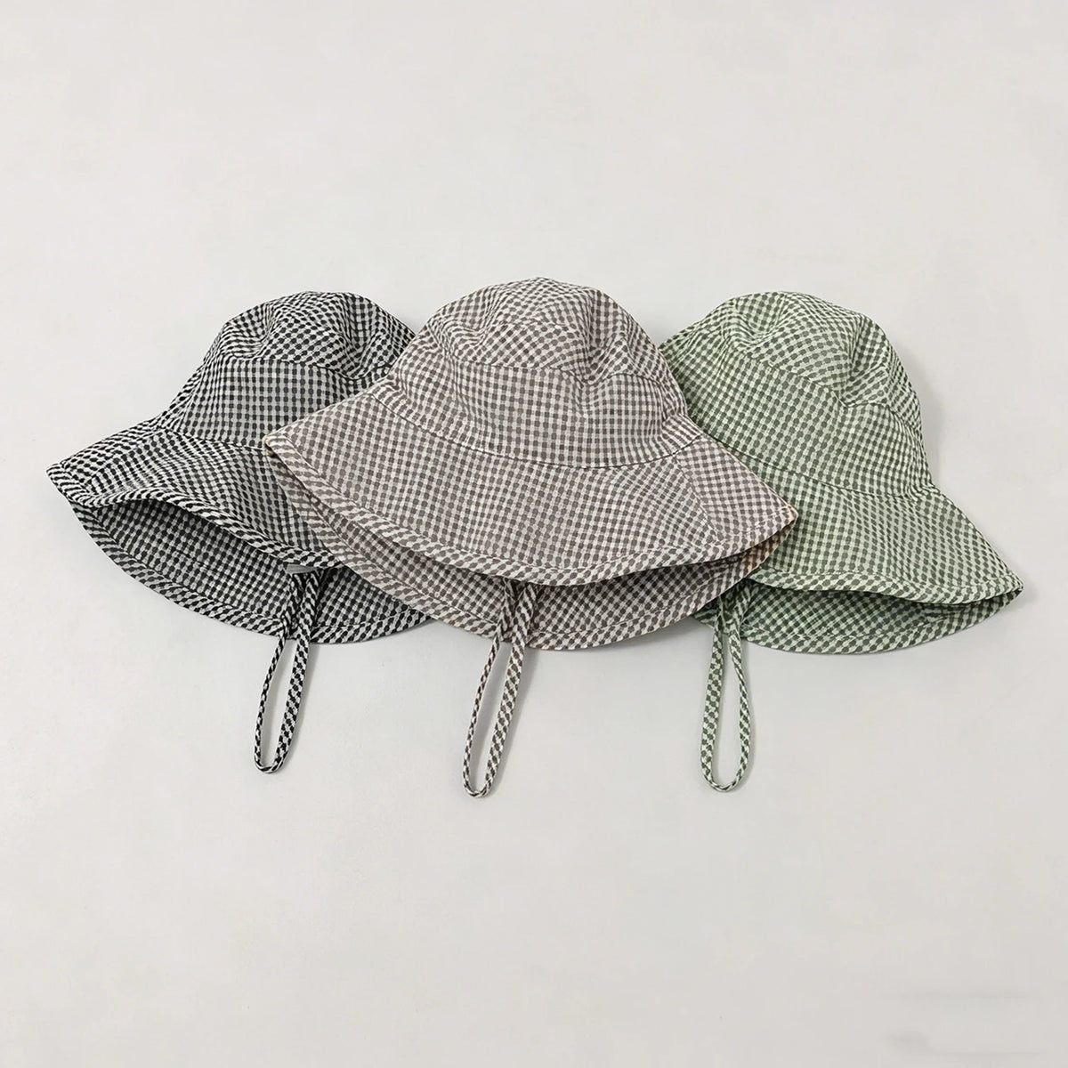 Korean Plaid Baby Bucket Hat Summer Wide Brim Fisherman Cap