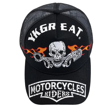 Unisex Punk Style Cap Skull Flame Piston Embroidery Sports Baseball Cap