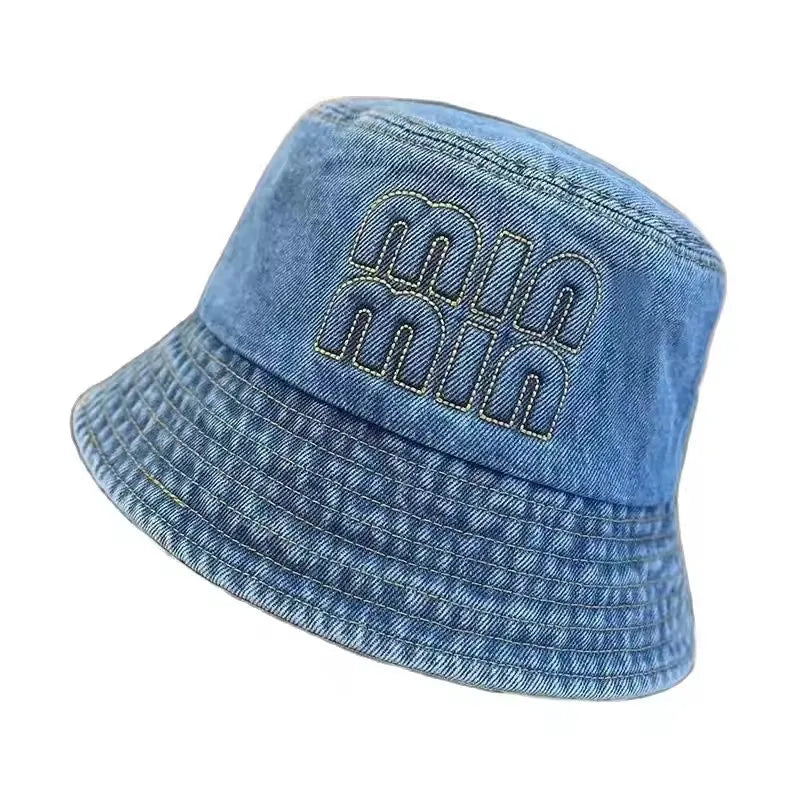 Spring Summer Strawberry Embroidery Denim  Bucket Hat