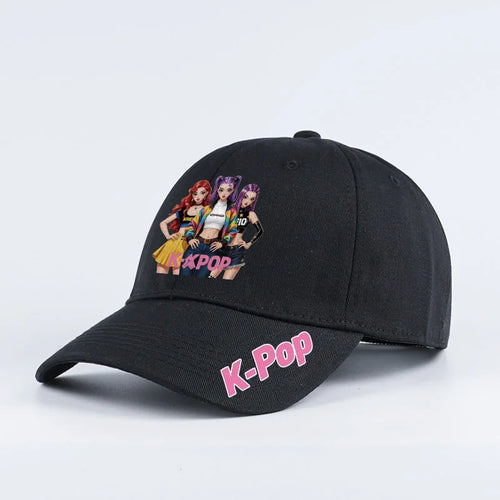 K-Pop Anime Girl Print Black Baseball Cap