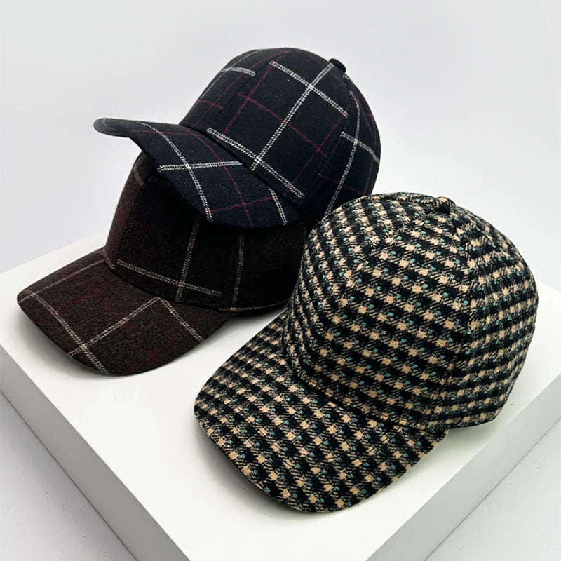 New Men Women Versatile Color Block Woolen Cloth Baseball Caps