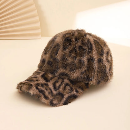 Korean Fashion Fuzzy Leopard Print Baseball Cap
