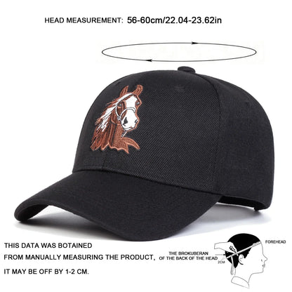 Unisex Horse Embroidery Baseball Caps Spring Autumn Outdoor Adjustable