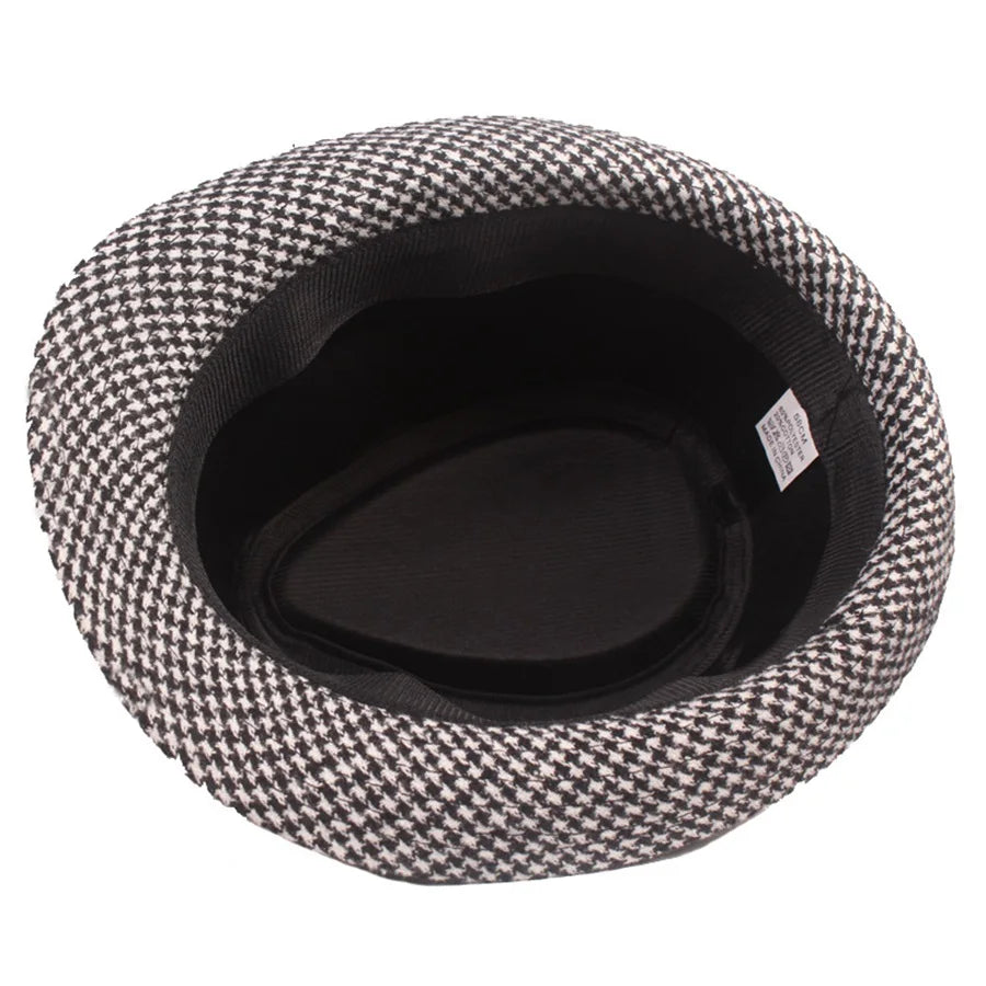 New Vintage Checked Top Hat Men's Middle-Aged And Elderly Woolen Gentleman's Hat