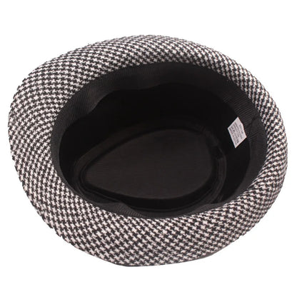 New Vintage Checked Top Hat Men's Middle-Aged And Elderly Woolen Gentleman's Hat
