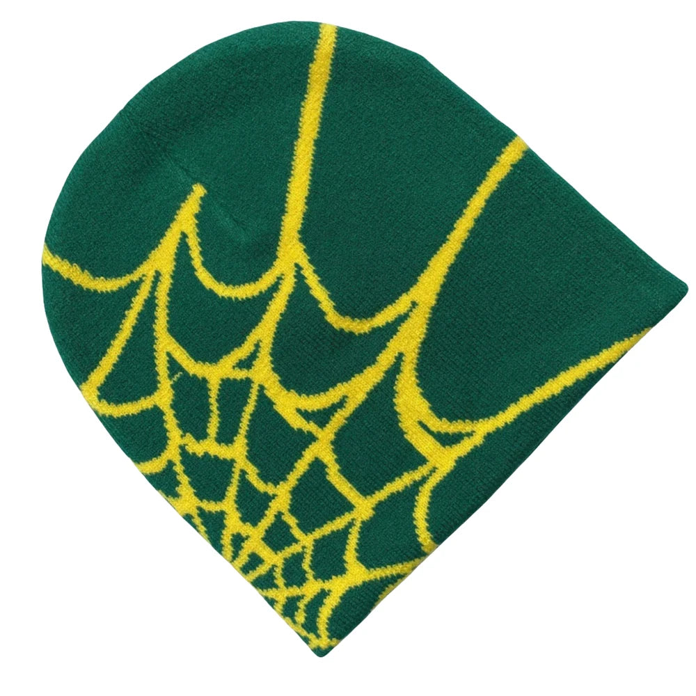 Spider Web Design Knit Beanie Hat Unisex Warm Skullies For Cold Weather Outdoor