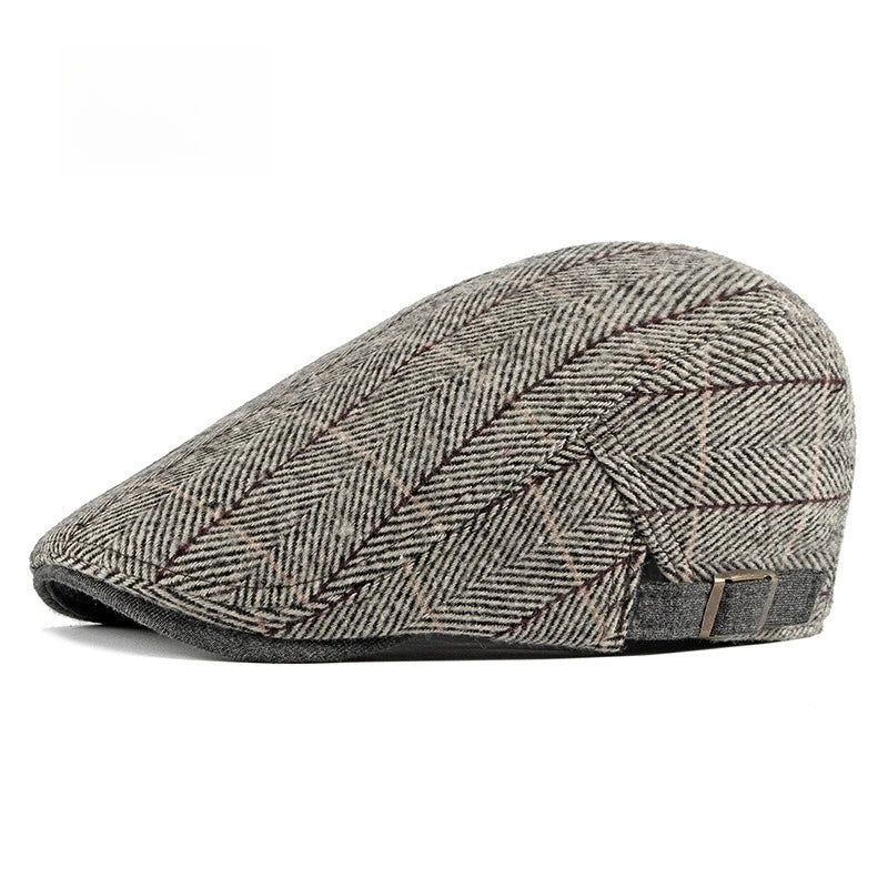 Men Vintage Herringbone Plaid Tweed Newsboy Cap