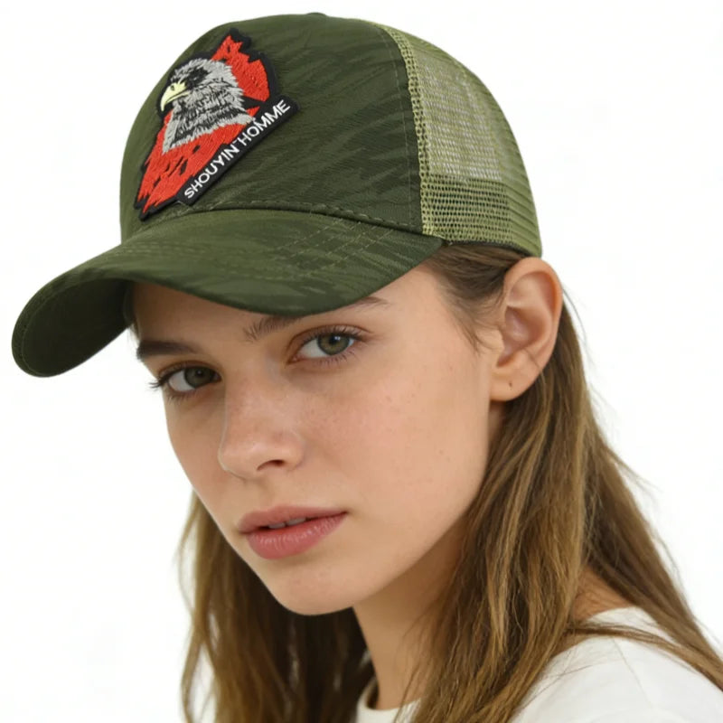 Breathable  Baseball Cap With Eagle Embroidery, Personalized Design, Unisex, Suitable For Daily Casual Outdoor Use, Sunshade Mesh Cap
