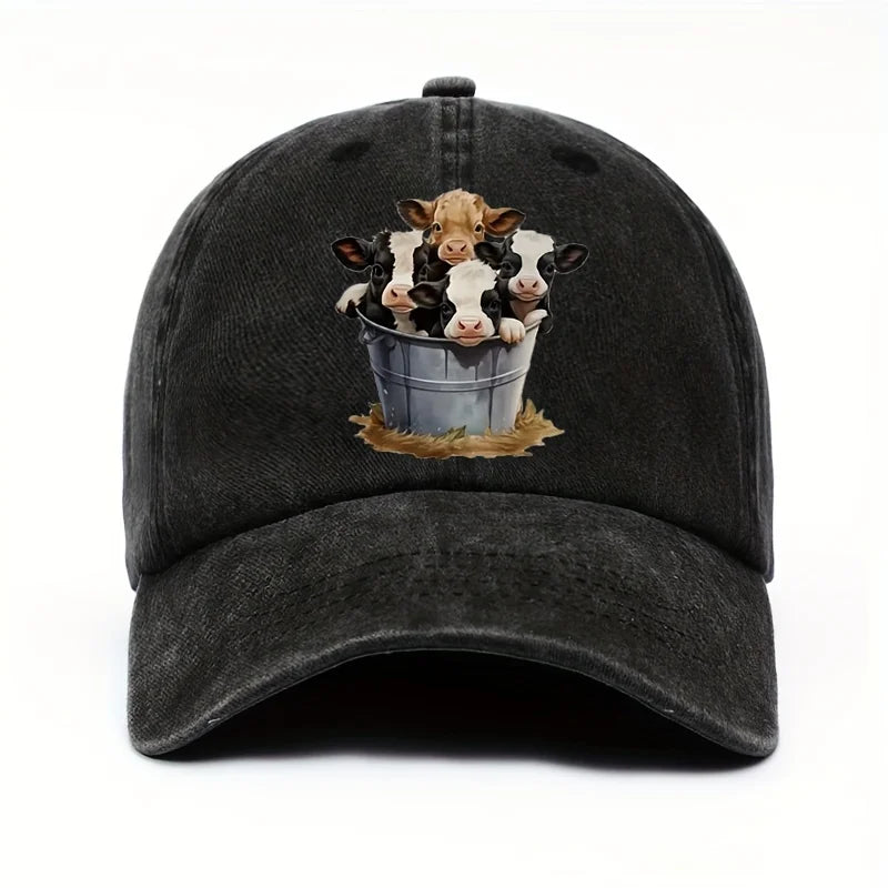 Cute Cow Print Baseball Cap with Brim for Men and Women