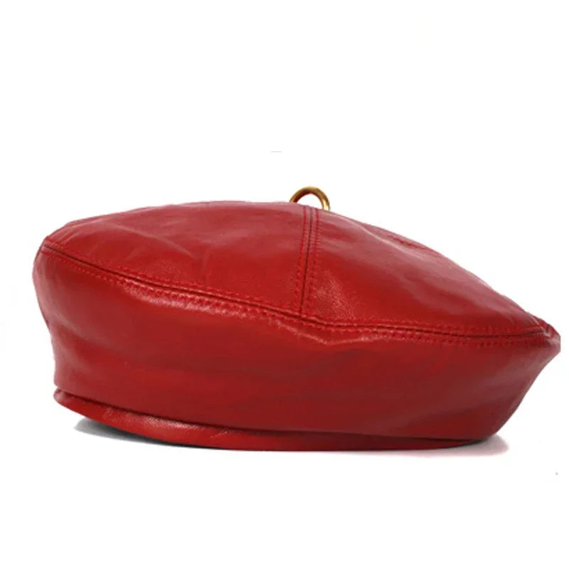 2025 Spring 100% Real Leather Beret Hat Women