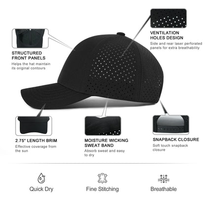 Men Quick Dry Baseball Cap Laser Cut Mesh Ball Curved Brim Snapback Hat