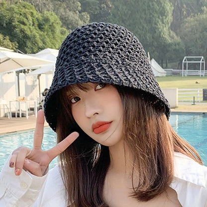 Summer Women Bucket Hat Hollow Out Thin Breathable Sun Hat
