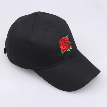 Black Cotton Rose Embroidery Baseball Cap Hip Hop for Men Women