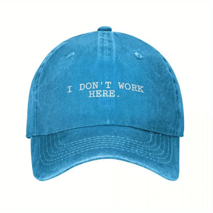 I Don't Work Here Slogan Baseball Cap Cotton Distressed Washed Hat